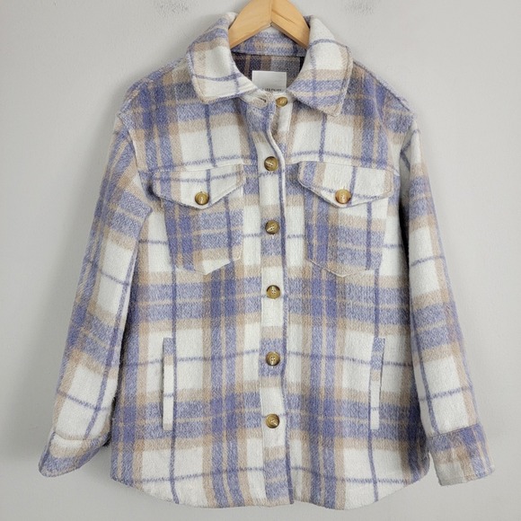 Avec Les Filles Plaid Flannel Shacket Shirt Jacket Women's M Pockets Button Up - Picture 1 of 13